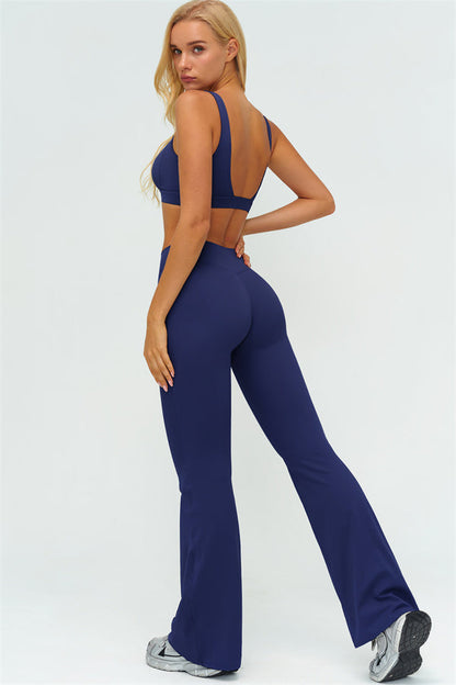V-Back Sports Bra Flared Leggings 2-Piece Set