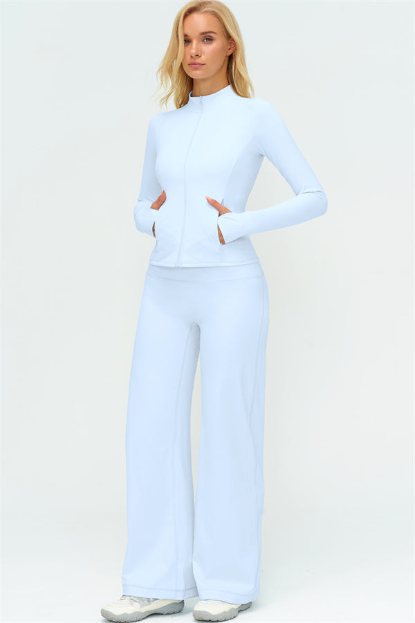 Zip Jacket New Straight Leg Pants 2-Piece Set