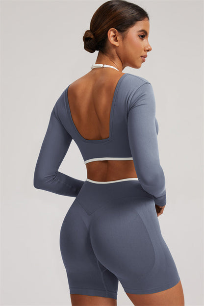 Long Sleeve Crop top Shorts 2-Piece Set
