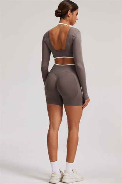 Long Sleeve Crop top Shorts 2-Piece Set