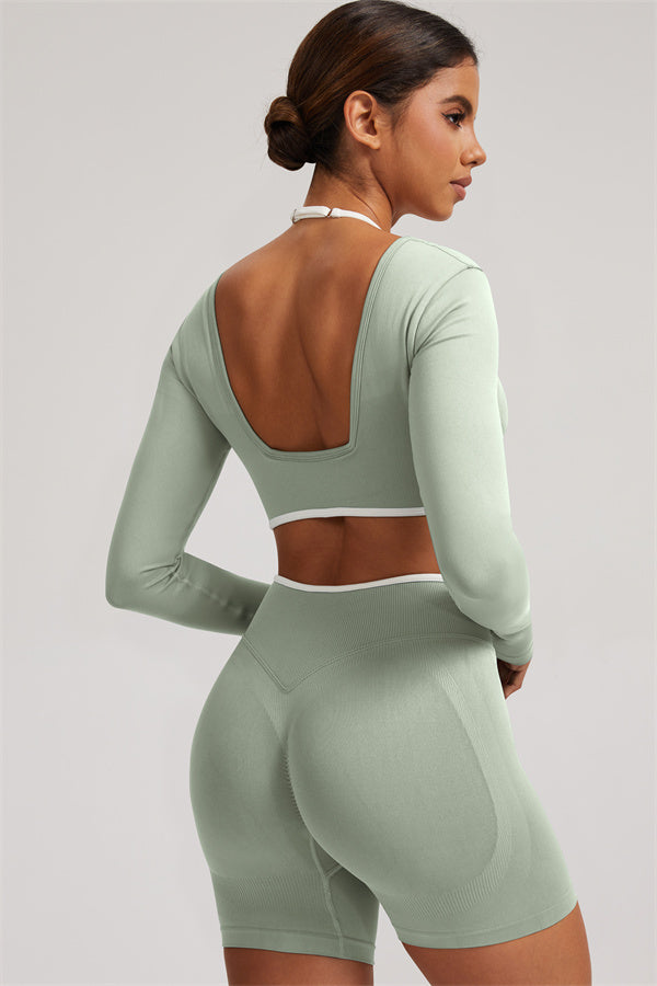 Long Sleeve Crop top Shorts 2-Piece Set