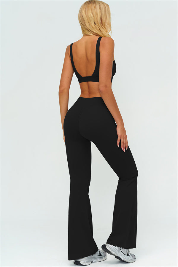 V-Back Sports Bra Flared Leggings 2-Piece Set