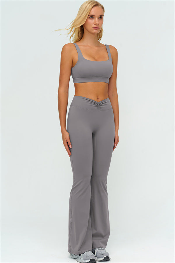 V-Back Sports Bra Flared Leggings 2-Piece Set