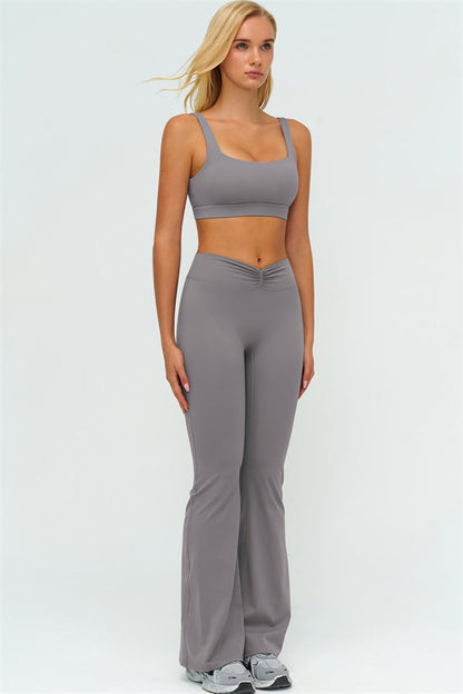 V-Back Sports Bra Flared Leggings 2-Piece Set