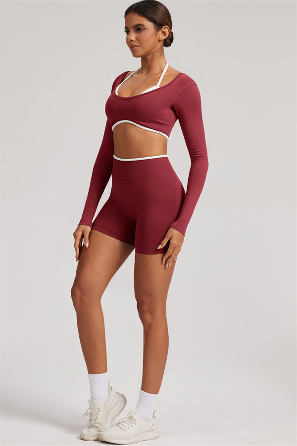 Long Sleeve Crop top Shorts 2-Piece Set