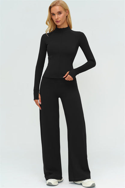 Zip Jacket New Straight Leg Pants 2-Piece Set