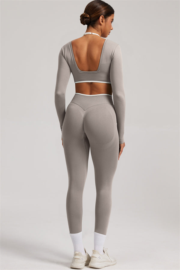 Long Sleeve + Crop Top Leggings 2-Piece Set