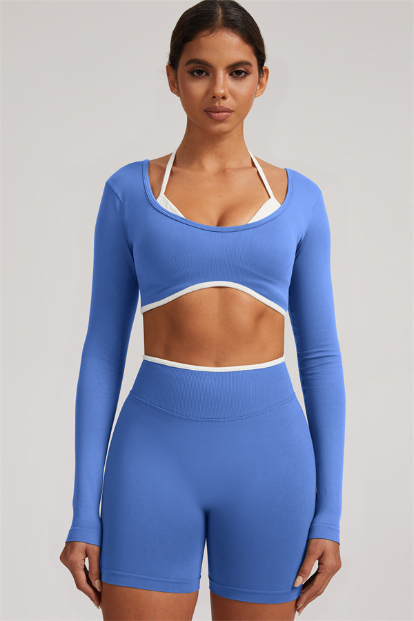 Long Sleeve Crop top Shorts 2-Piece Set