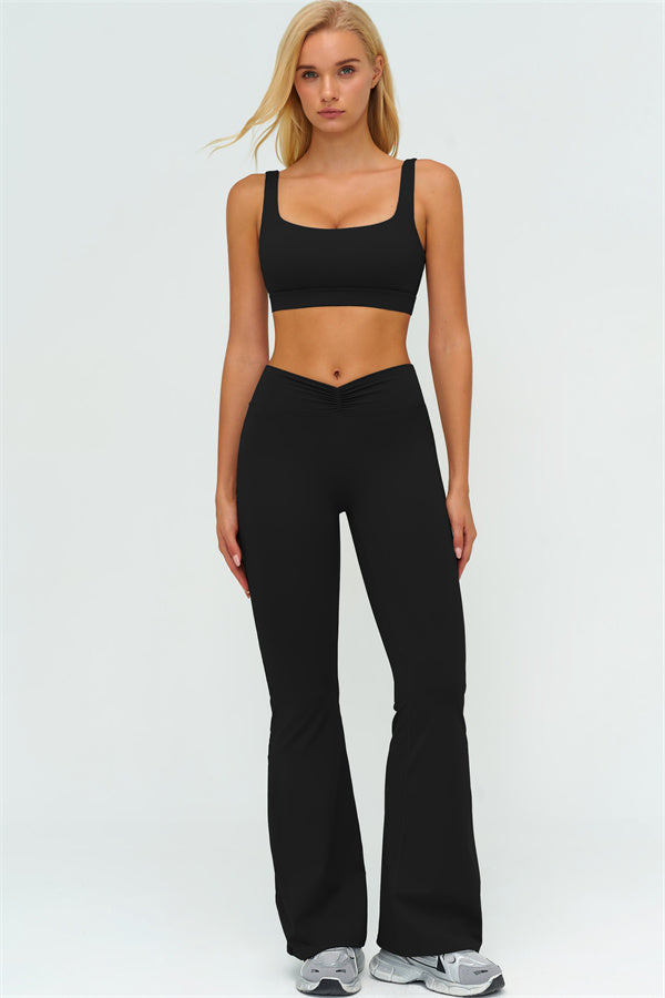 V-Back Sports Bra Flared Leggings 2-Piece Set