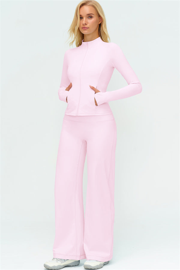 Zip Jacket New Straight Leg Pants 2-Piece Set