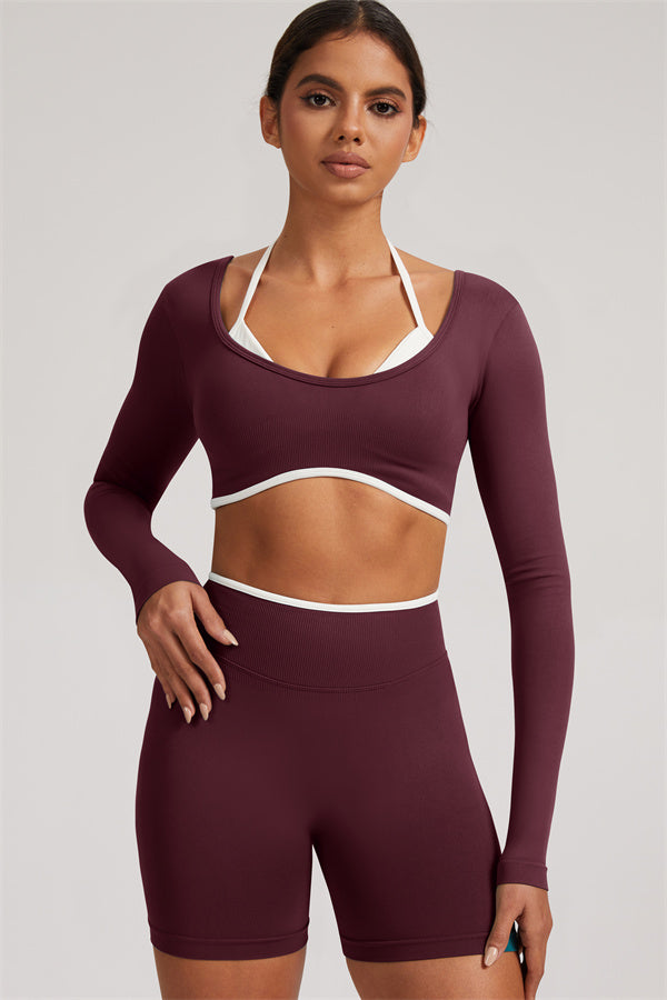 Long Sleeve Crop top Shorts 2-Piece Set
