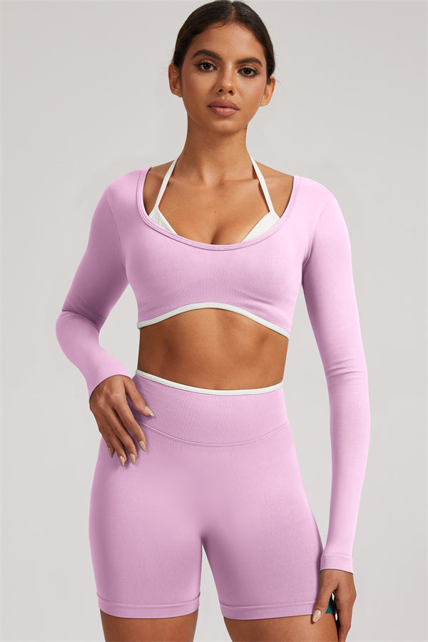 Long Sleeve Crop top Shorts 2-Piece Set