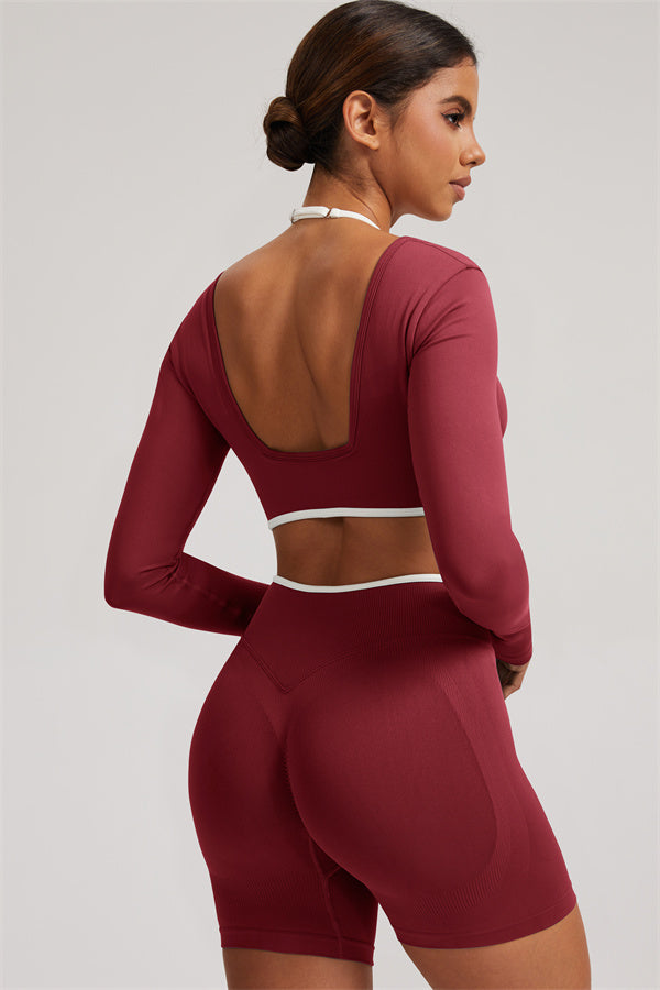 Long Sleeve Crop top Shorts 2-Piece Set