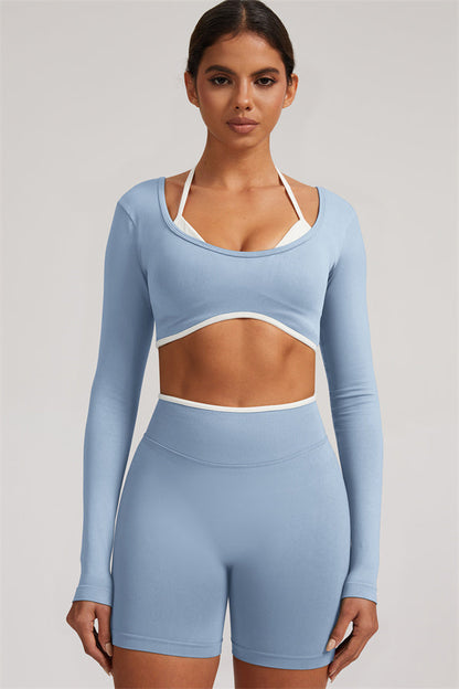 Long Sleeve Crop top Shorts 2-Piece Set
