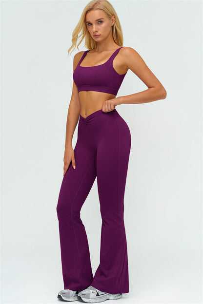 V-Back Sports Bra Flared Leggings 2-Piece Set