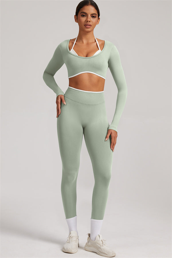 Long Sleeve + Crop Top Leggings 2-Piece Set