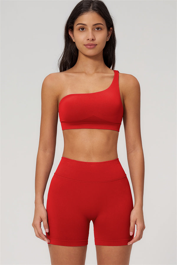 One-Shoulder Sports Bra Shorts 2-Piece Set