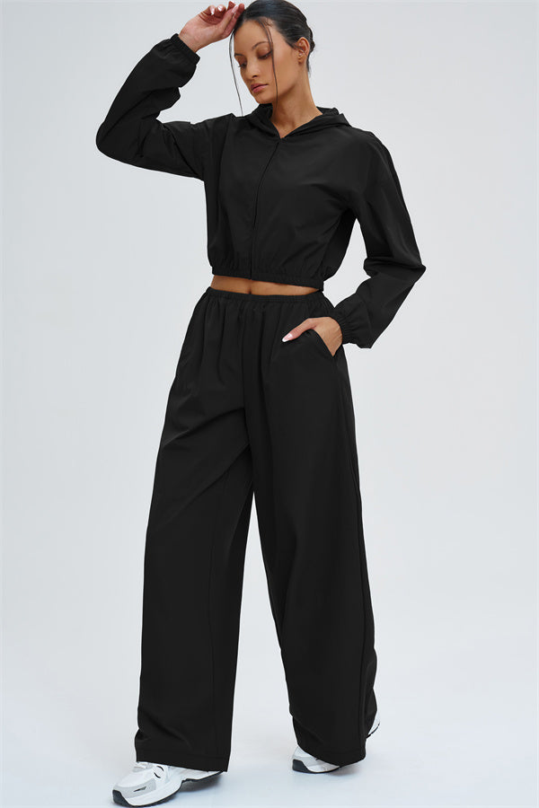 Crop Hoodie + Sweatpants 2-Piece Set