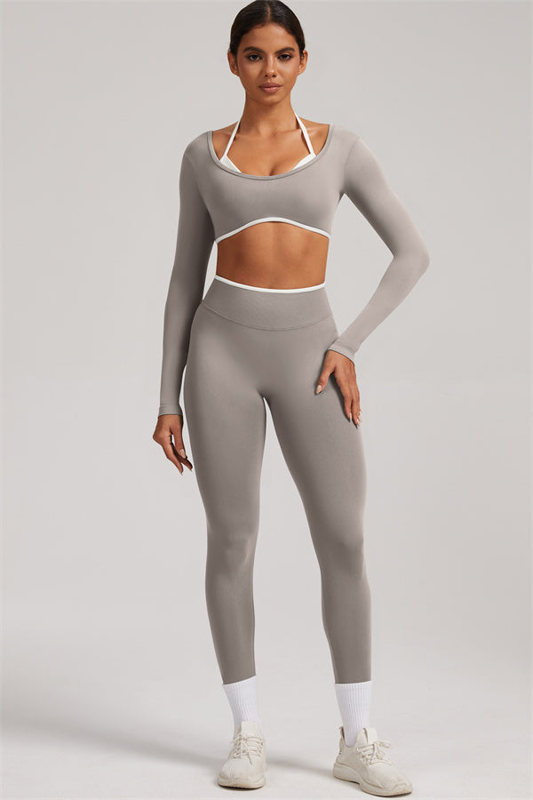 Long Sleeve + Crop Top Leggings 2-Piece Set