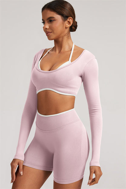 Long Sleeve Crop top Shorts 2-Piece Set