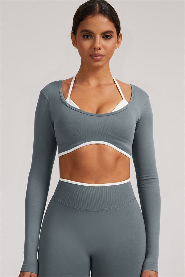 Long Sleeve Crop top Shorts 2-Piece Set