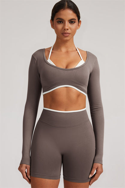 Long Sleeve Crop top Shorts 2-Piece Set