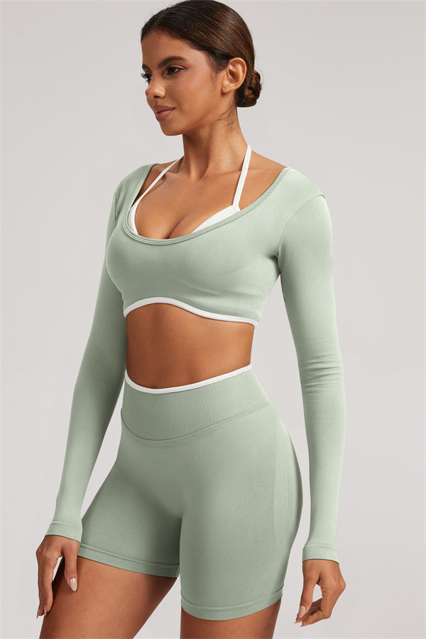 Long Sleeve Crop top Shorts 2-Piece Set