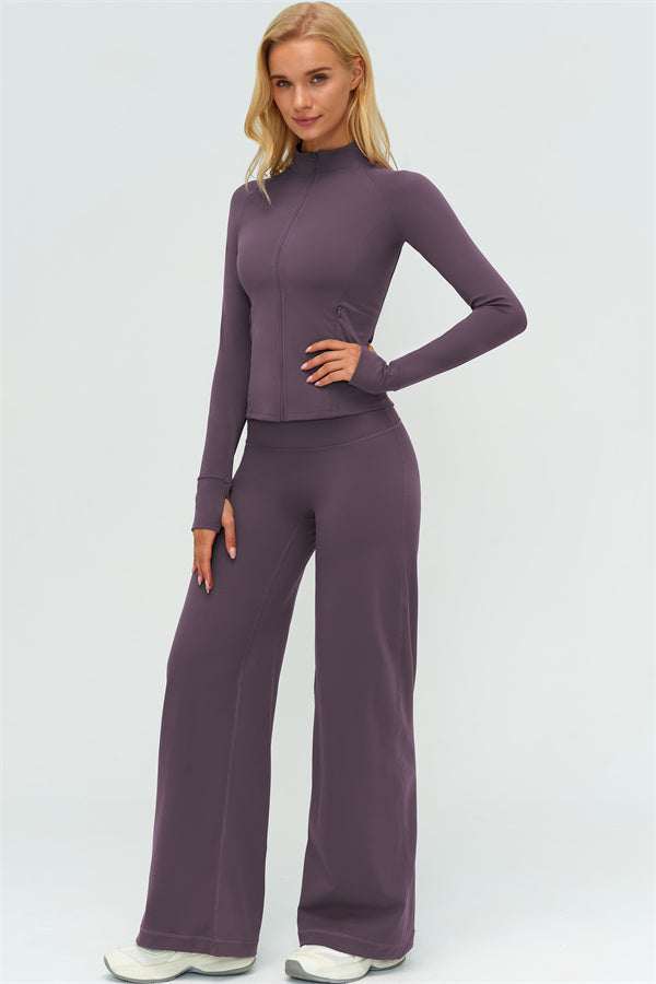 Zip Jacket New Straight Leg Pants 2-Piece Set