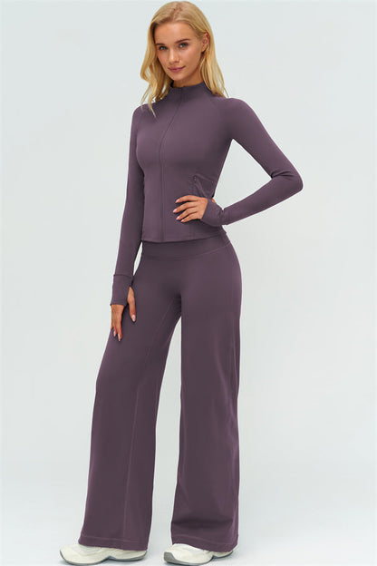 Zip Jacket New Straight Leg Pants 2-Piece Set