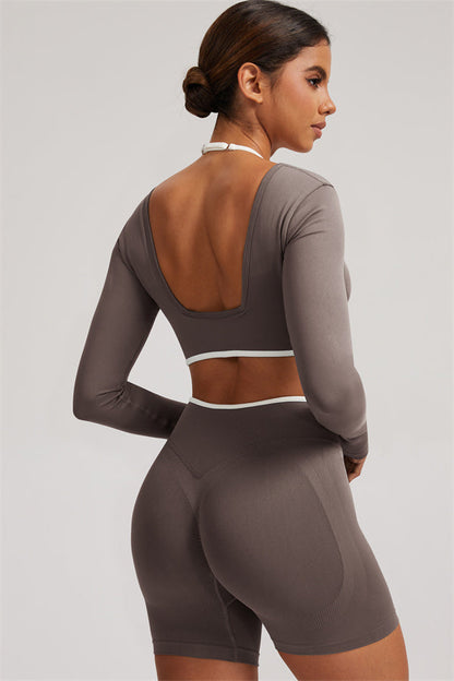 Long Sleeve Crop top Shorts 2-Piece Set