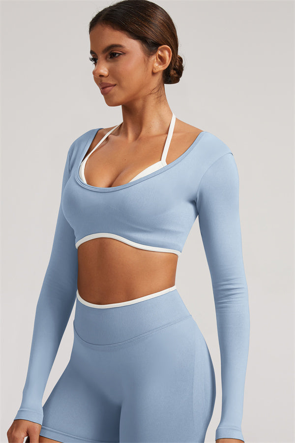 Long Sleeve Crop top Shorts 2-Piece Set