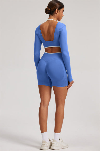 Long Sleeve Crop top Shorts 2-Piece Set