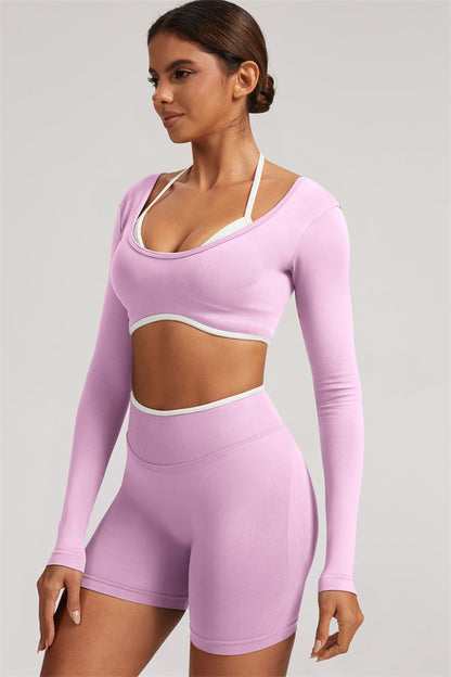 Long Sleeve Crop top Shorts 2-Piece Set