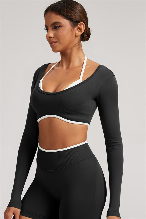 Long Sleeve Crop top Shorts 2-Piece Set