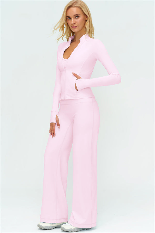 Zip Jacket New Straight Leg Pants 2-Piece Set