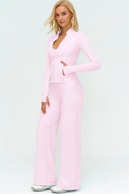 Zip Jacket New Straight Leg Pants 2-Piece Set