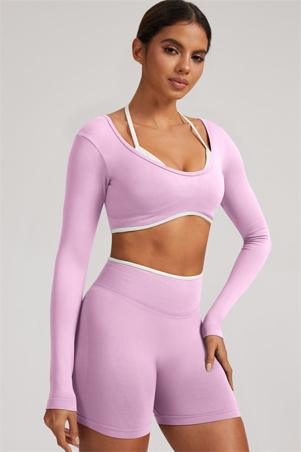 Long Sleeve Crop top Shorts 2-Piece Set