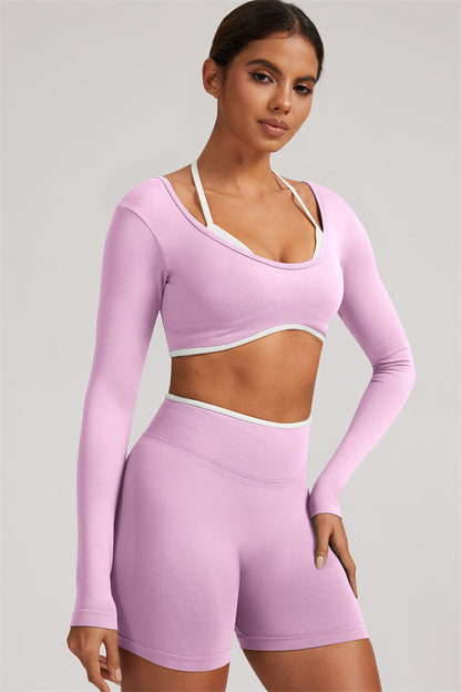 Long Sleeve Crop top Shorts 2-Piece Set