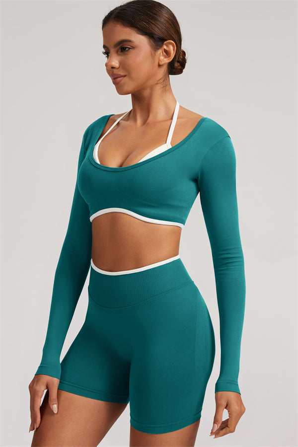 Long Sleeve Crop top Shorts 2-Piece Set
