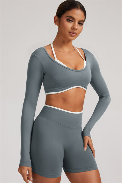 Long Sleeve Crop top Shorts 2-Piece Set