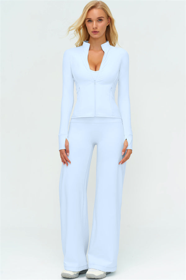 Zip Jacket New Straight Leg Pants 2-Piece Set