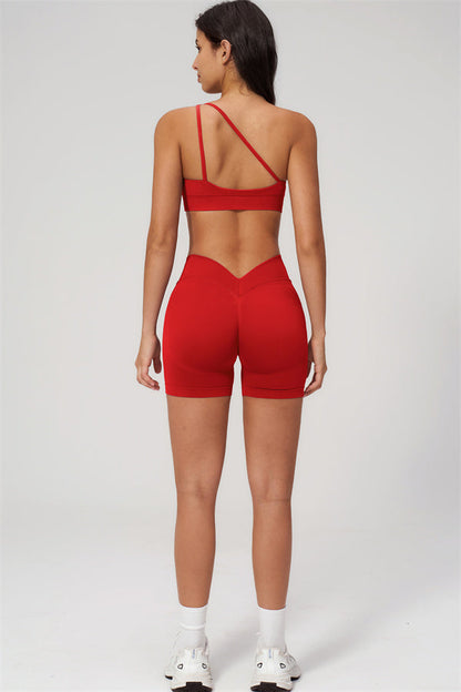 One-Shoulder Sports Bra Shorts 2-Piece Set