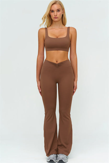 V-Back Sports Bra Flared Leggings 2-Piece Set