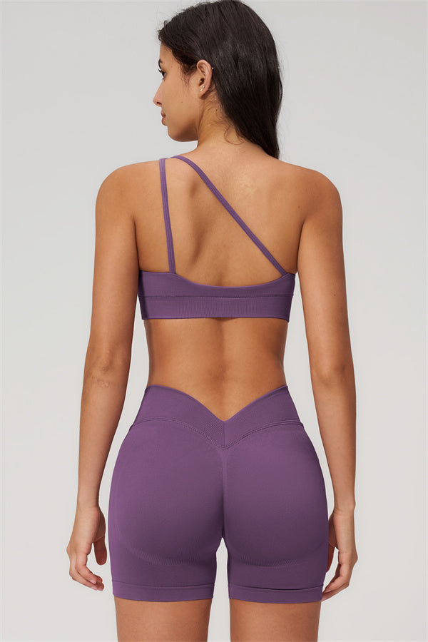One-Shoulder Sports Bra Shorts 2-Piece Set