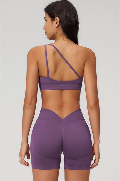One-Shoulder Sports Bra Shorts 2-Piece Set