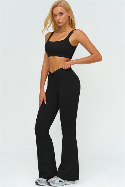 V-Back Sports Bra Flared Leggings 2-Piece Set