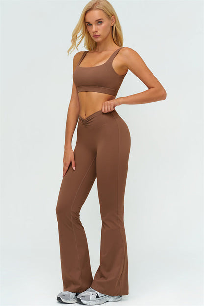 V-Back Sports Bra Flared Leggings 2-Piece Set