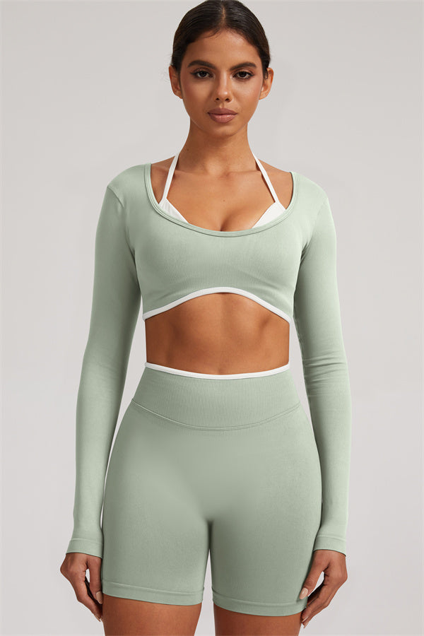 Long Sleeve Crop top Shorts 2-Piece Set