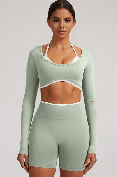 Long Sleeve Crop top Shorts 2-Piece Set