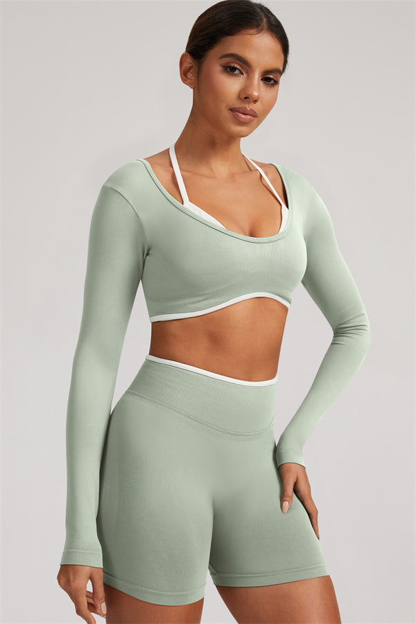 Long Sleeve Crop top Shorts 2-Piece Set